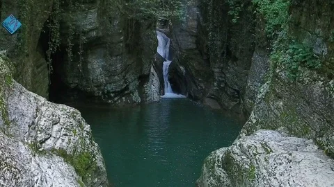 Waterfall "Devil's font" on the river Agura in Sochi, Russia. Video stock 86433024
