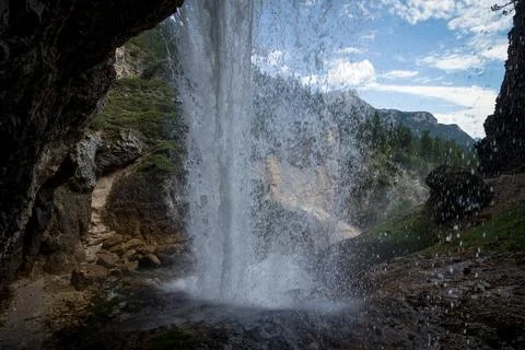 Waterfall in the Dolomite Mountains Stock-Fotos