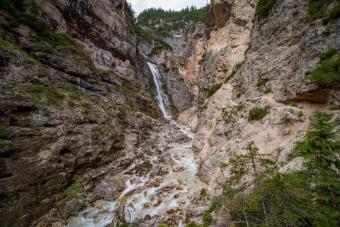 Waterfall in the Dolomite Mountains Stock Photos