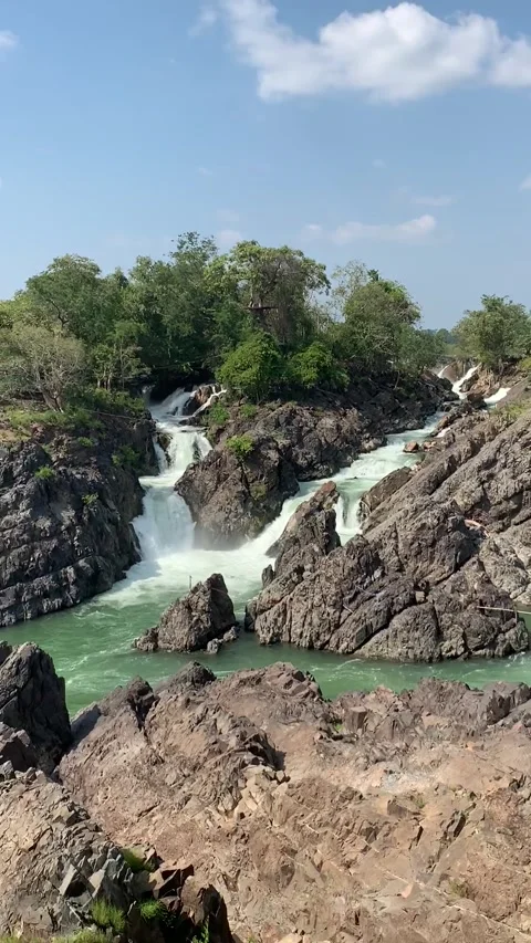 Waterfall in Don Det island Видео 343157803