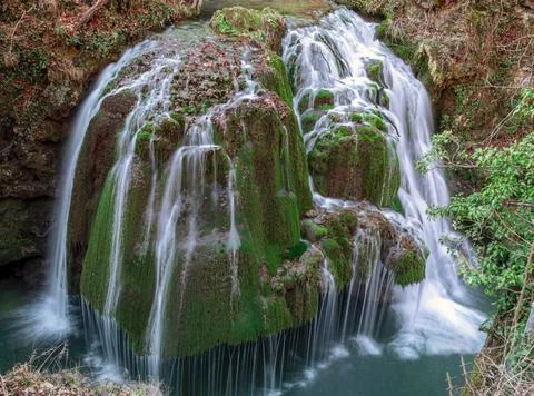 A waterfall that drips down, with long exposure time Stock Photos