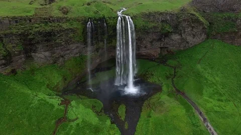 Waterfall by drone, Iceland Stock-Footage 70870246