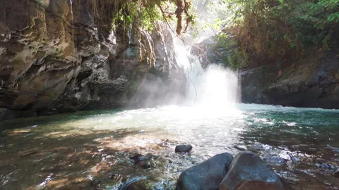 Waterfall drone light breaking Stock Footage 279950673