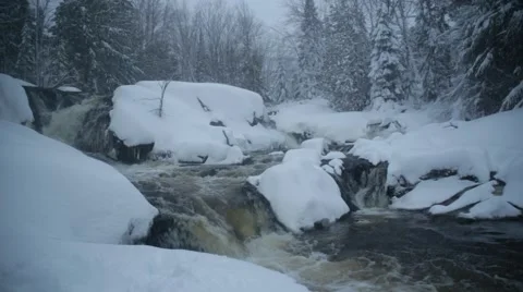 Waterfall in early winter Stock Footage 44212760