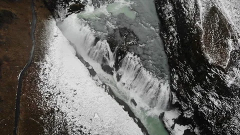 Waterfall Edge Fly Over Landscape Epic Aerial Stock Footage 233516595