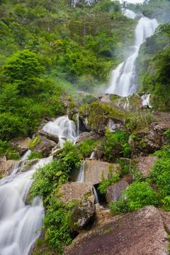 Waterfall fall in forest Stock Photos