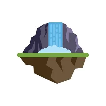 Waterfall falling from cliff with grass and ground vector illustration イラスト素材