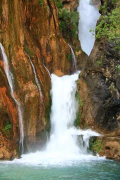 Waterfall falling to river Stock Photos