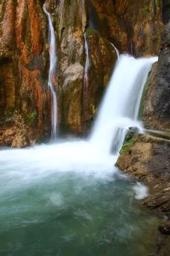 Waterfall falling to river Foto stock