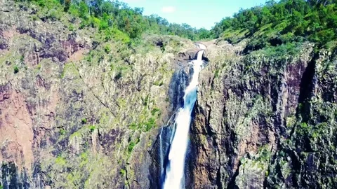 This waterfall falls into a rugged granite gorge Stock Footage 340268053