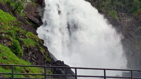 This waterfall features twin streams joining before the plunge Stock Footage 340267503