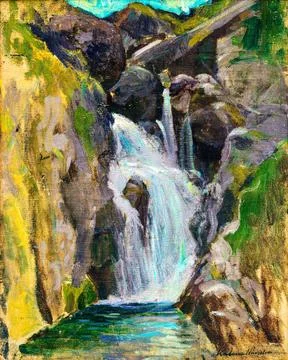 Waterfall by Ferdinand Katona.. Illustrazione stock