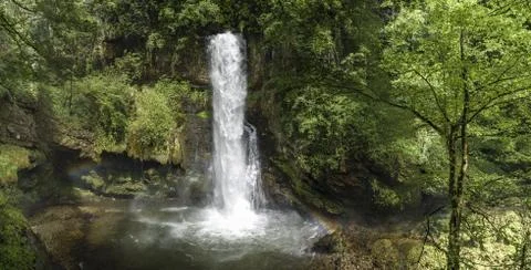 Waterfall of Ferrera in the forest Stock Photos