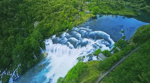 Waterfall flow aerial shot Stock Footage 65262767