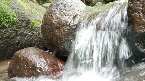Waterfall Flow Over Large Rocks | Fresh Natural Stream in Forest Stock Footage 330562356