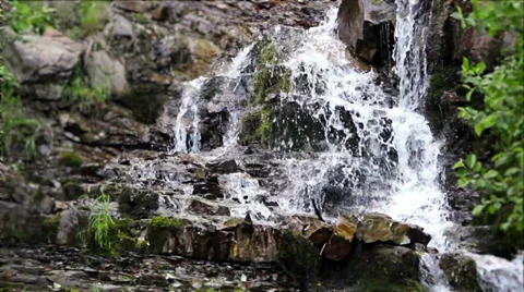 Waterfall, the flow of water in the mountain river Stock Footage 37706173
