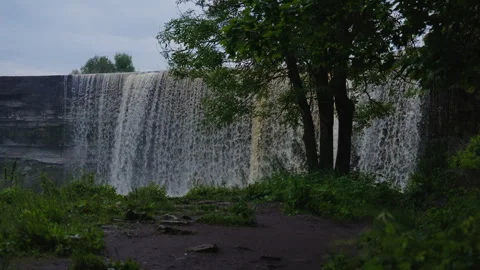 Waterfall Flowing Behind Trees Stock Footage 343555878