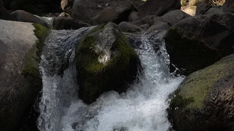 Waterfall flowing between rocks Stock Footage 105433666