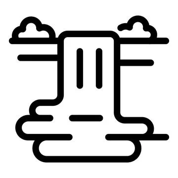 Waterfall flowing from cliff with clouds, minimal icon of powerful nature Stock Illustration