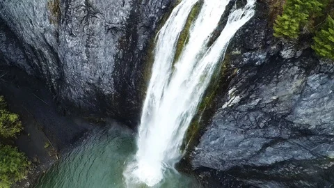 Waterfall Flowing into a Lake Stock Footage 128608297