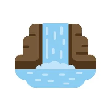Waterfall flowing over rocks into river flat icon イラスト素材