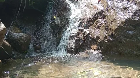 Waterfall Flowing Into Shallow Rocky Pool in Natural Stream Stock Footage 329782946