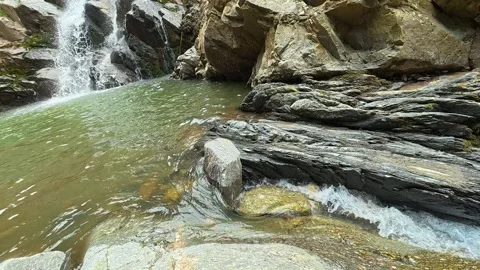 Waterfall Flowing into Stream 4K - Peaceful Nature Transition for Mindfulness Video stock 332146672
