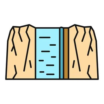 Waterfall flowing through a canyon icon representing nature Stock Illustration