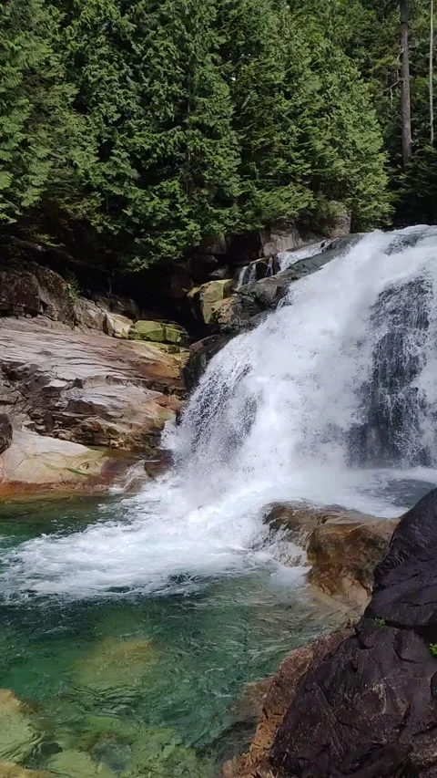 Waterfall Flowing Into Vibrant Water Stock Footage 168905976