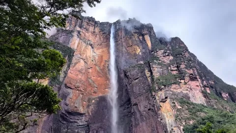 This waterfall flows from an ancient tabletop mountain Stock Footage 340266965