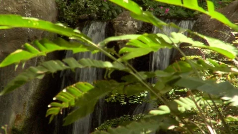Waterfall flows down rocks and into stream Video stock 125341101