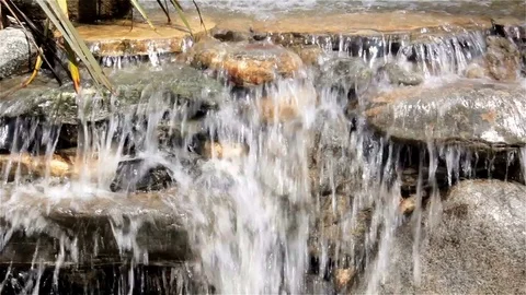 The waterfall flows down from the rocks Stock-Footage 74636108