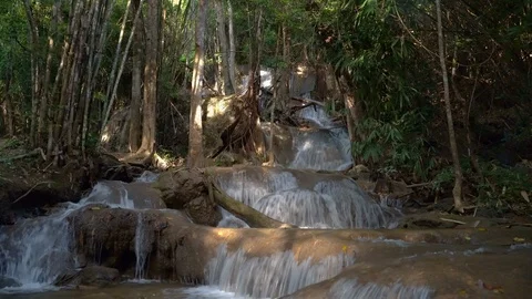 Waterfall that flows from the rainforest, location patad waterfall Stock Footage 121128561