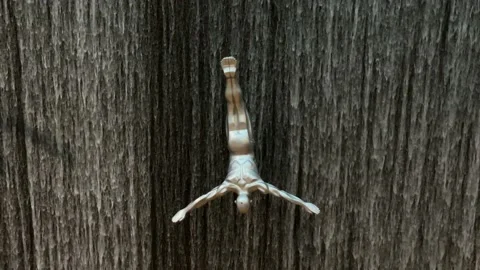 Waterfall with Flying Diving Men inside Dubai Mall Stock Footage 154162916