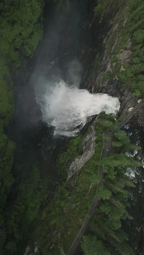 Waterfall in a forest canyon captured vertical Stock Footage 255312863