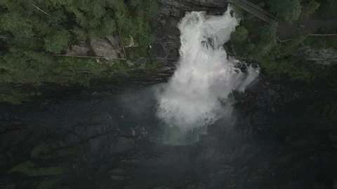 Waterfall in the forest canyon going downwards Stock Footage 255371188