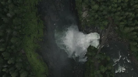 Waterfall in the forest canyon rising up version 2 Stock Footage 255378489