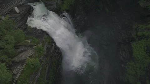 Waterfall in the forest canyon tilting down and going up, version 4 Stock Footage 255386458