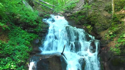 Waterfall in the forest, Carpathians Stock Footage 157763193