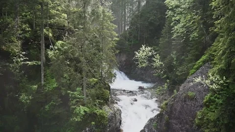 Waterfall in the forest flows down the rocks. Stockbeeldmateriaal 204761809