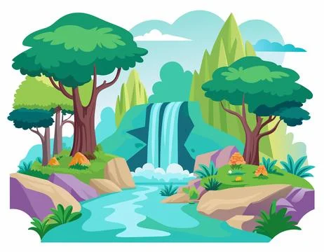 Waterfall in the forest. Stock Illustration