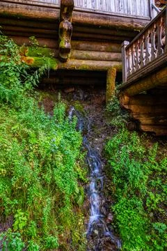 Waterfall in the forest on the mountain. A small mountain waterfall. Beautifu Stock Photos