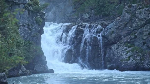 Waterfall in the forest in the mountains in the night. Nature concept. Stock Footage 266161913