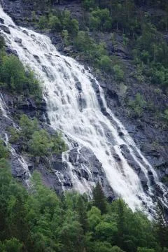 Waterfall in forest in mountains Stock Photos