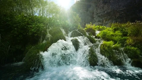 Waterfall in forest, Plitvice, Croatia Video stock 81810363