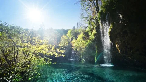 Waterfall in forest, Plitvice, Croatia Video stock 81811872