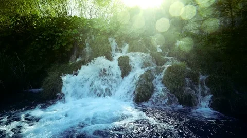 Waterfall in forest, Plitvice, Croatia Video stock 82125325