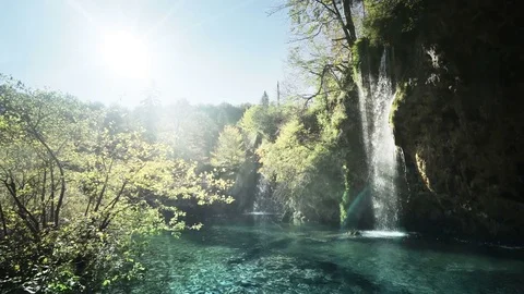 Waterfall in forest, Plitvice, Croatia Stock Footage 83434861