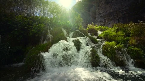 Waterfall in forest, Plitvice, Croatia Stock Footage 83636273