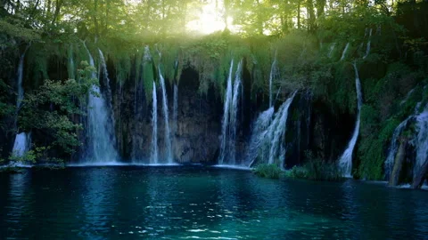 Waterfall in forest, Plitvice, Croatia Stock Footage 90798880